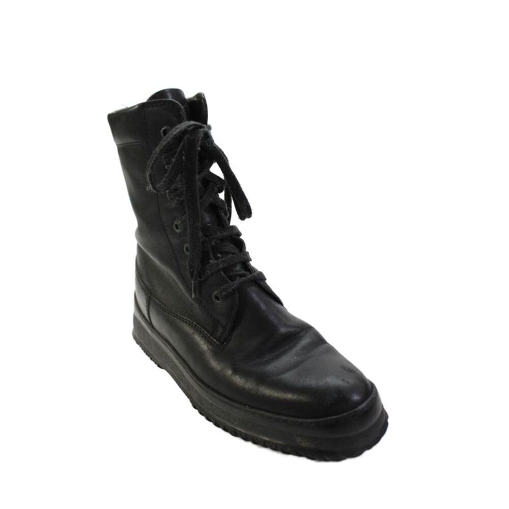 Hogan Womens Lace Up Round Toe Leather Combat Boots Black Size 38.5